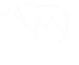 White silhouette of a bear with a cub walking beneath its body. Below the bears, bold, stylized letters read Bear Trust International. Perfect for those passionate about recreational land or hunting property. The background is black.