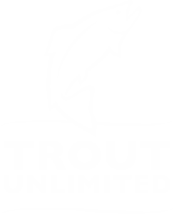 White logo featuring a leaping fish above the words TROUT UNLIMITED, with wavy lines beneath the text, all on a transparent background—ideal for showcasing your cattle ranch or recreational land.